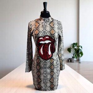 Leopard Red Lip Short Dress